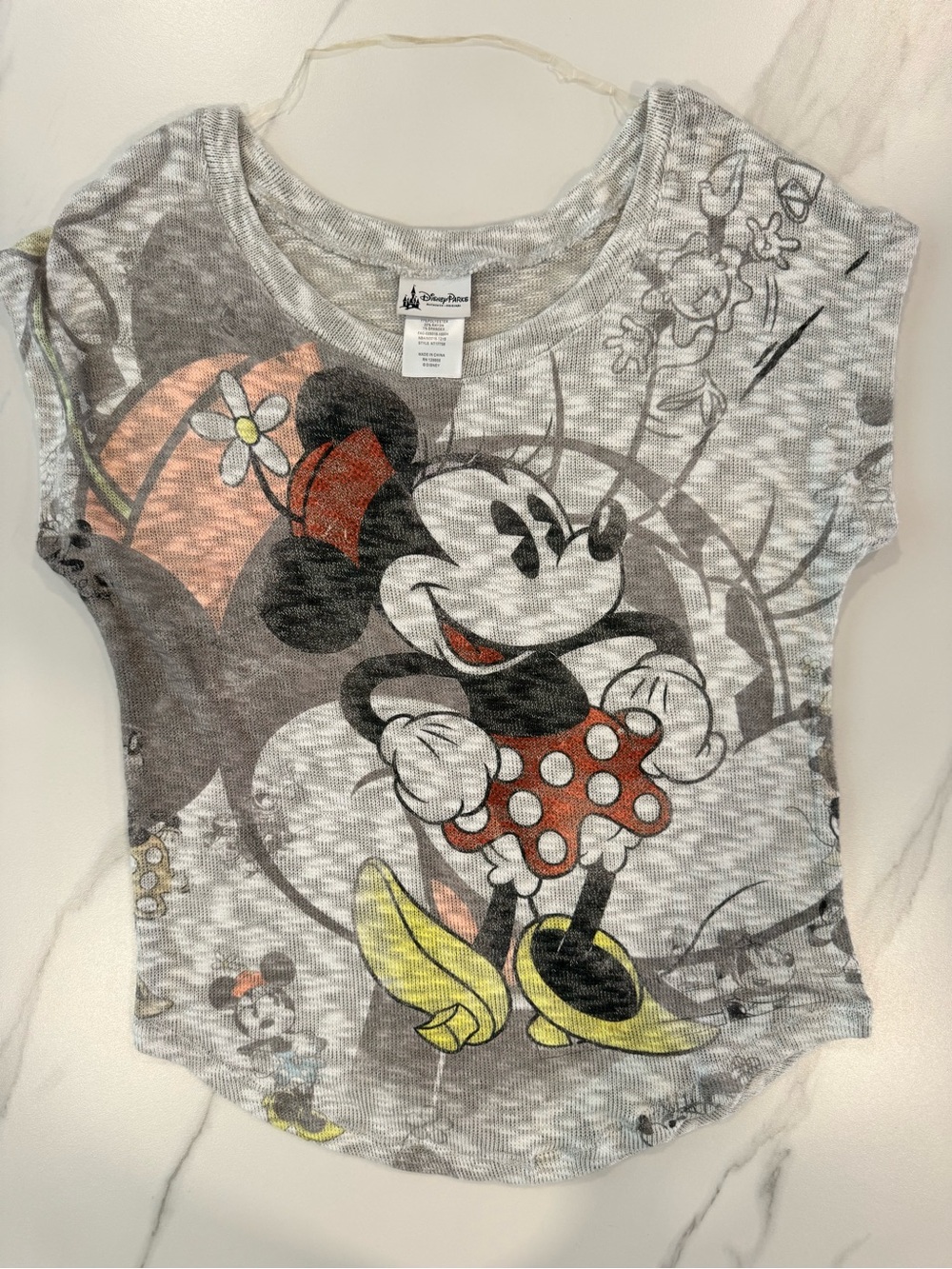 Disney Girls Gray Minnie Mouse Tee with Red and Yellow Accents
